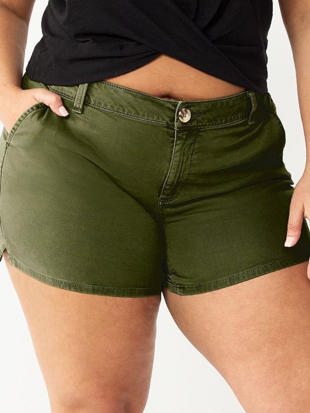 Junior's SO Plus Size Solid Chino Midi Shorts - Army Green - 22 - NWT